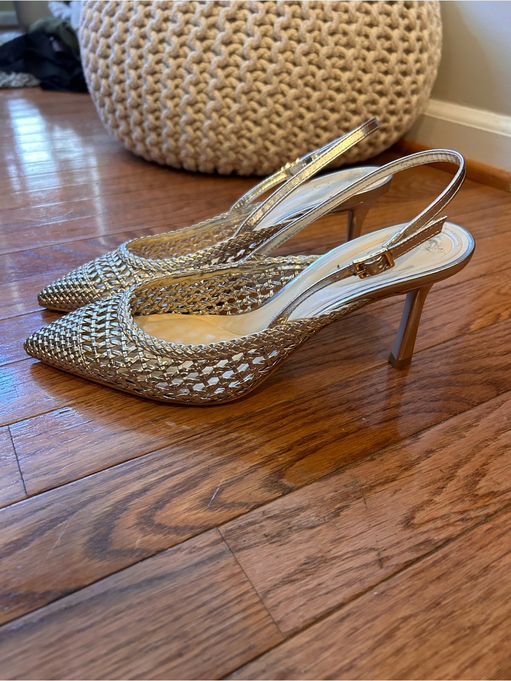 Jessica Simpson Metallic Gold Woven Slingback Heels women’s size 9